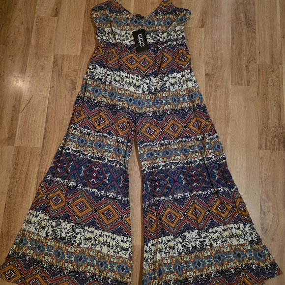 Gigio Pants - Gigio Boho Extreme Wide-Leg Printed Jumpsuit M